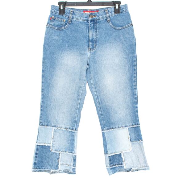 Zana Di Jeans Vintage Y2K Cropped Patchwork Punk 90's Grunge Boho Blue Size 7 27 - Picture 1 of 2